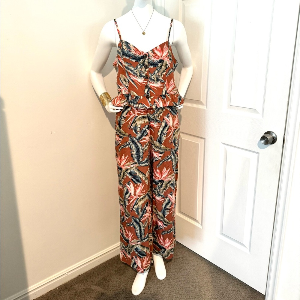 Adorable Copper Tropical Print LOFT Jumpsuit Set